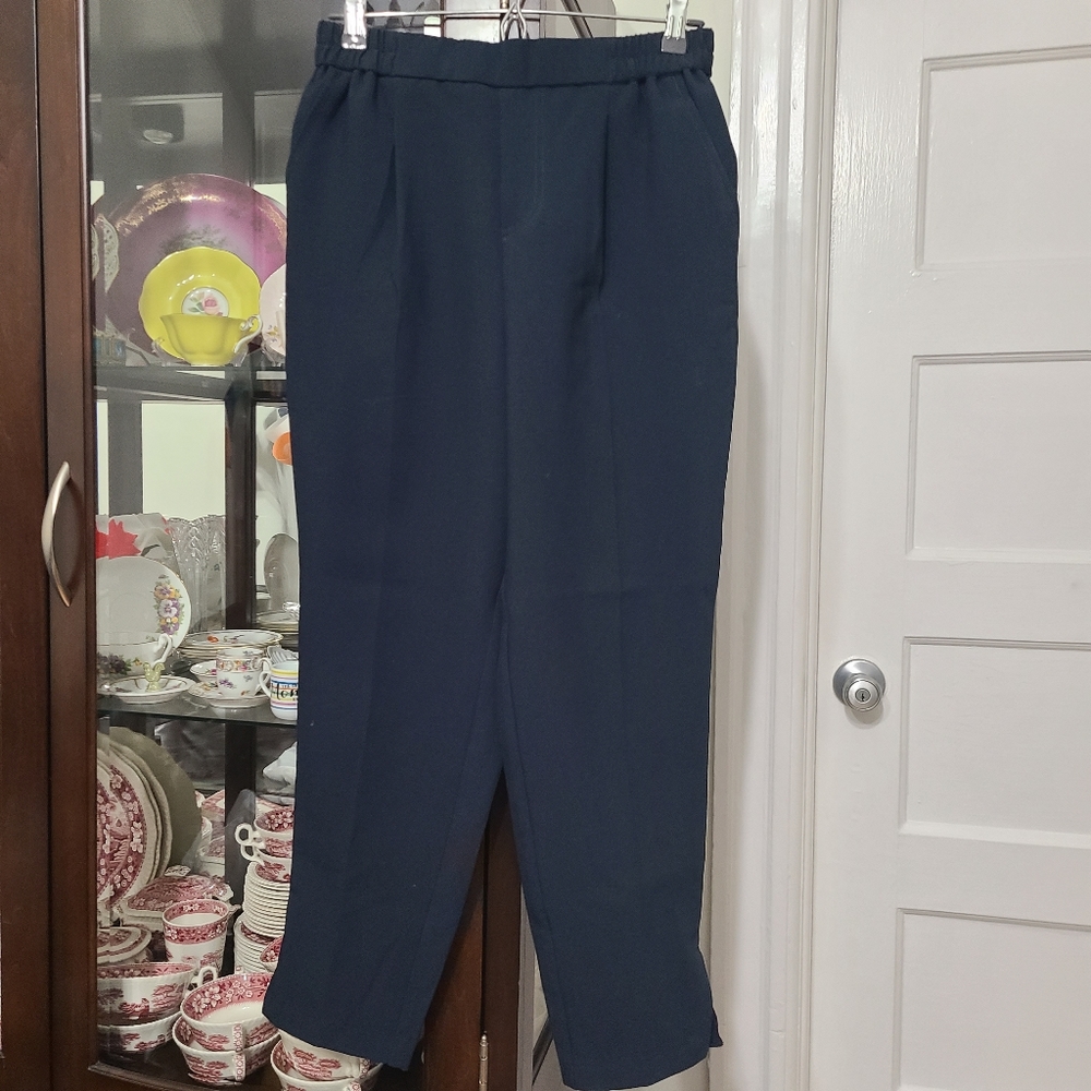Anthropologie Women's Elastic Waist Pull On Solid Blue Trouser Pants Size Small